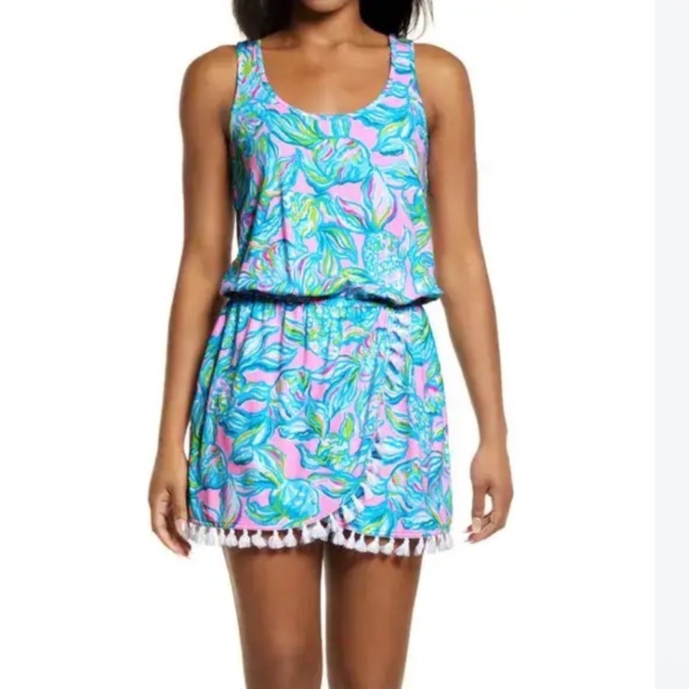 Lilly Pulitzer L Pelican Pink Jarrett Off Scales Floral Tassel Skort Romper Size